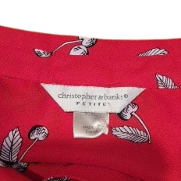 Christopher & Banks Red with White Cherries Sleeveless Blouse in Size PXL - Picture 4 of 4